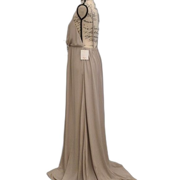 Show Me Your Mumu Amanda Maxi Dress XL Tan High Neck Empire Waist Open Back NWOT - Picture 2 of 10